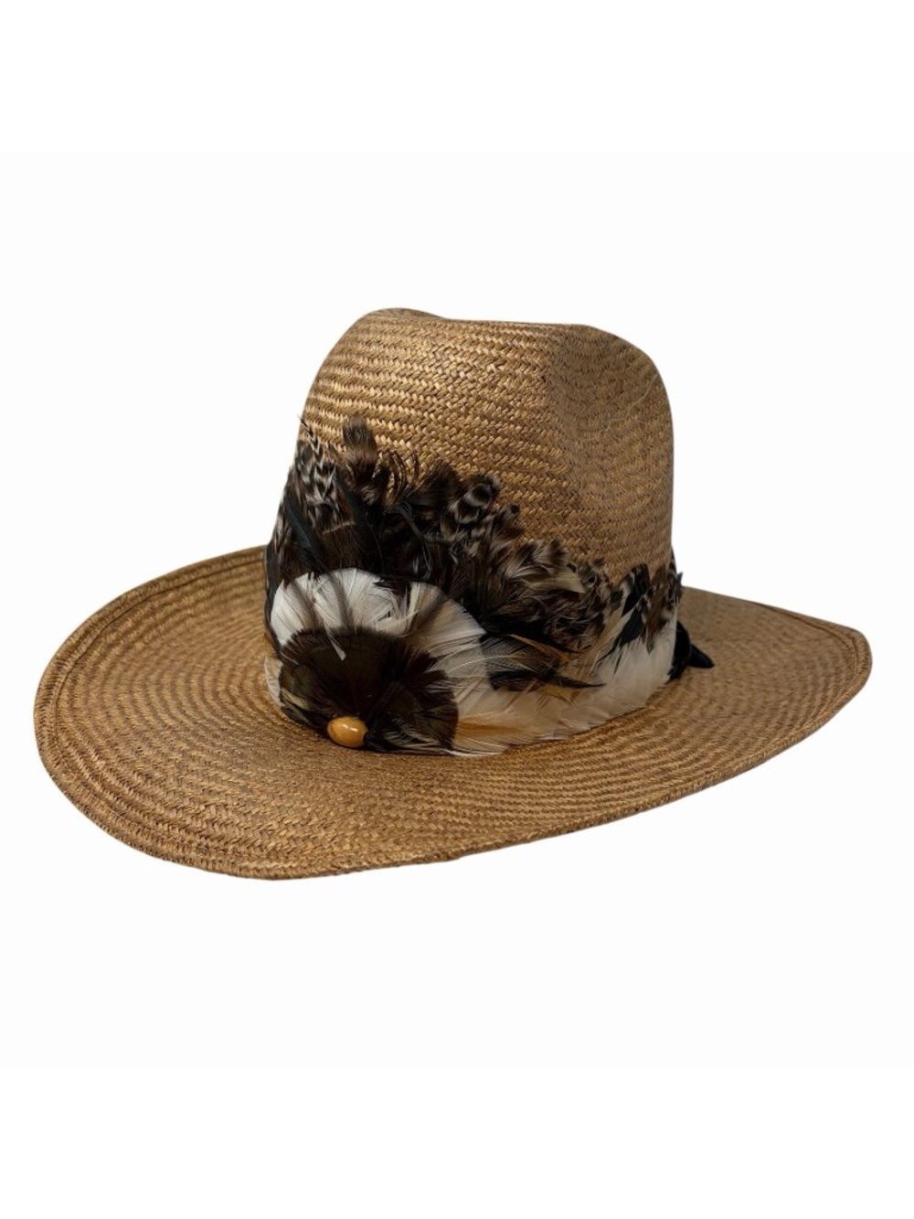 Bailey U-Rollit New West Vintage 7 1/4 Tall‎ Crown Straw Cowboy Hat Feather Band